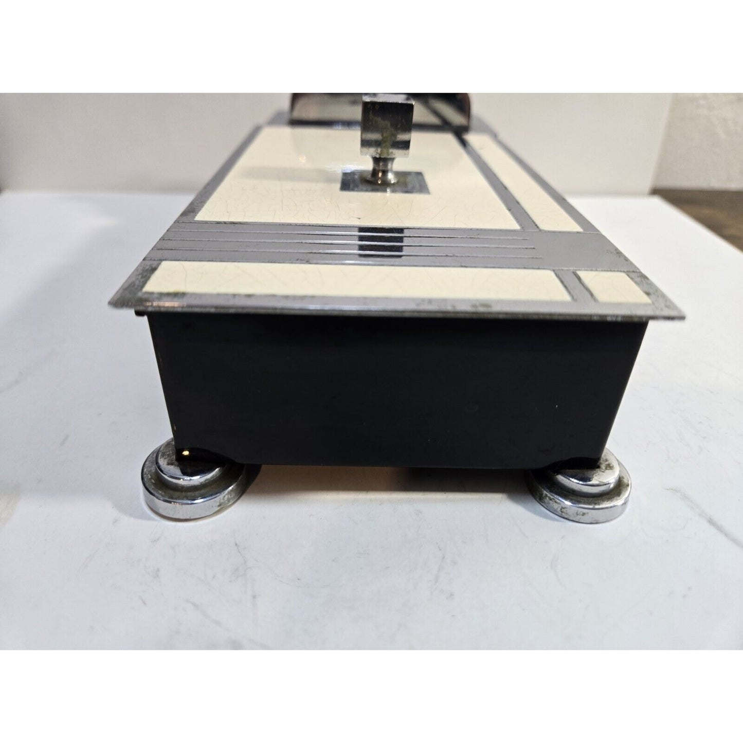 Vintage Working Ronson Chrome Black Enamel Touch Tip Lighter & Cigarette Box