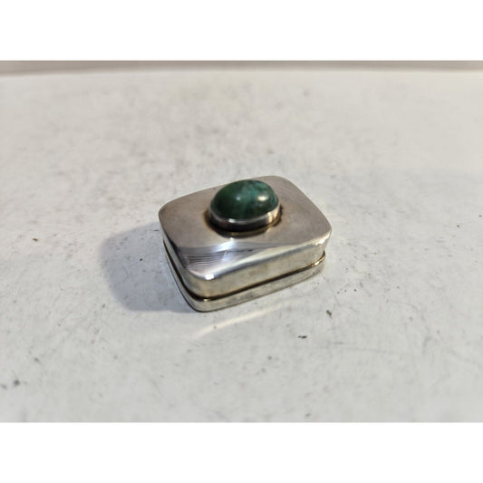 Vintage 925 Sterling Silver Hinged Lid Snuff Pill Box, Jem Stone 1" 7283/3
