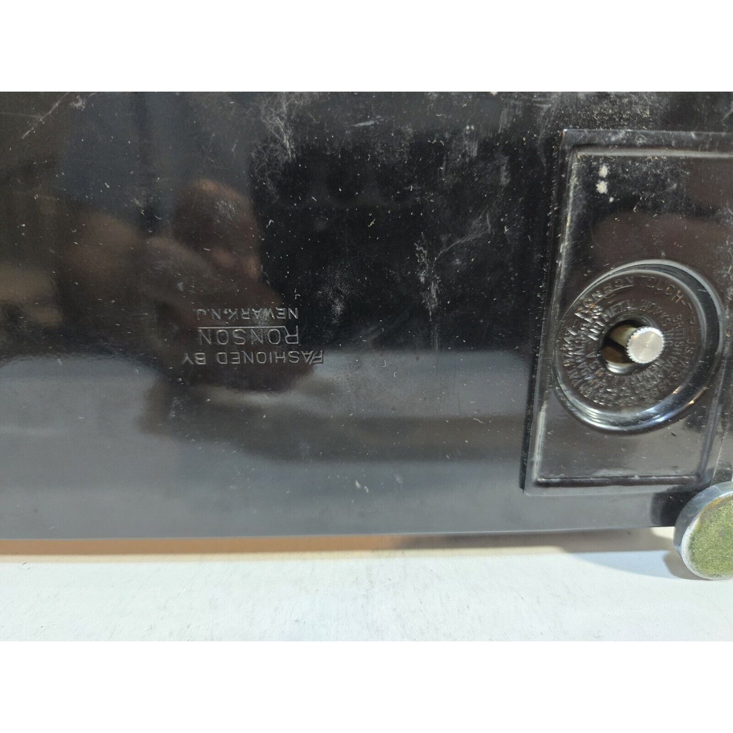 Vintage Working Ronson Chrome Black Enamel Touch Tip Lighter & Cigarette Box