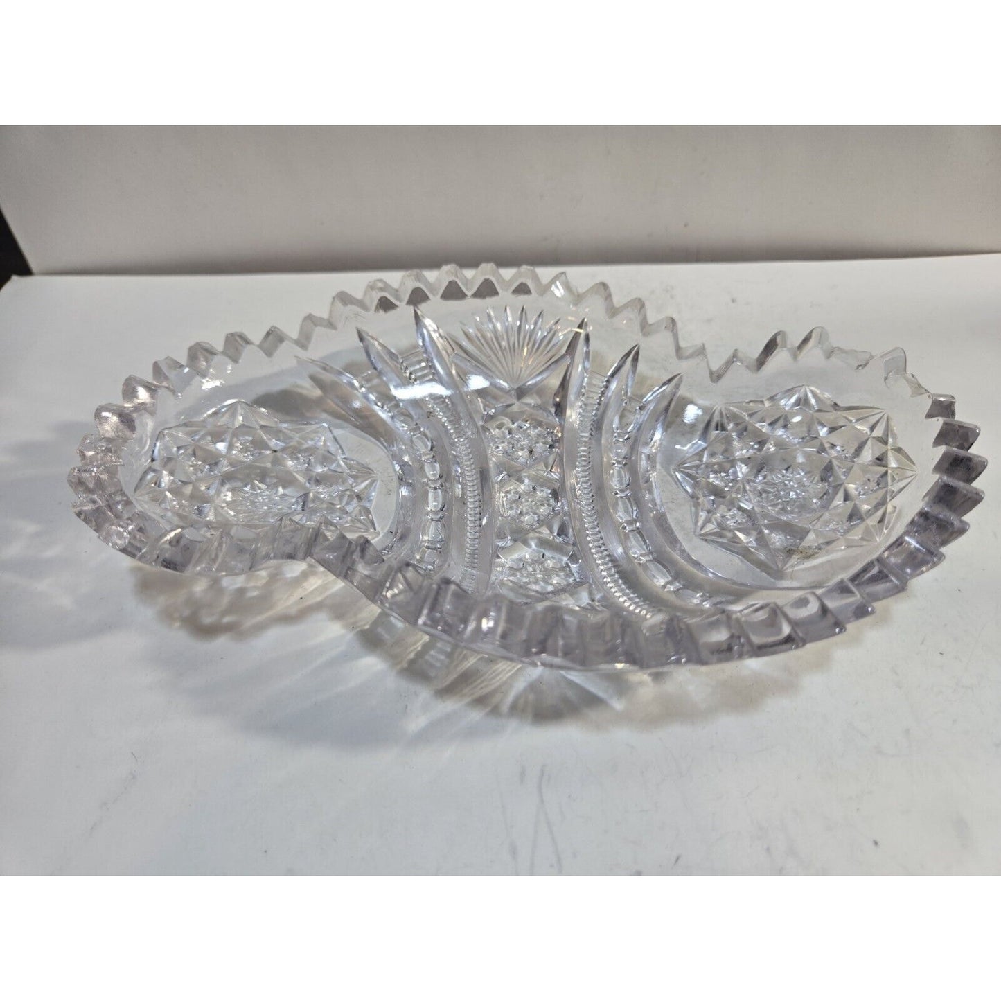 Vintage Cut Crystal Glass Bowl Tray Dish 7 1/2"