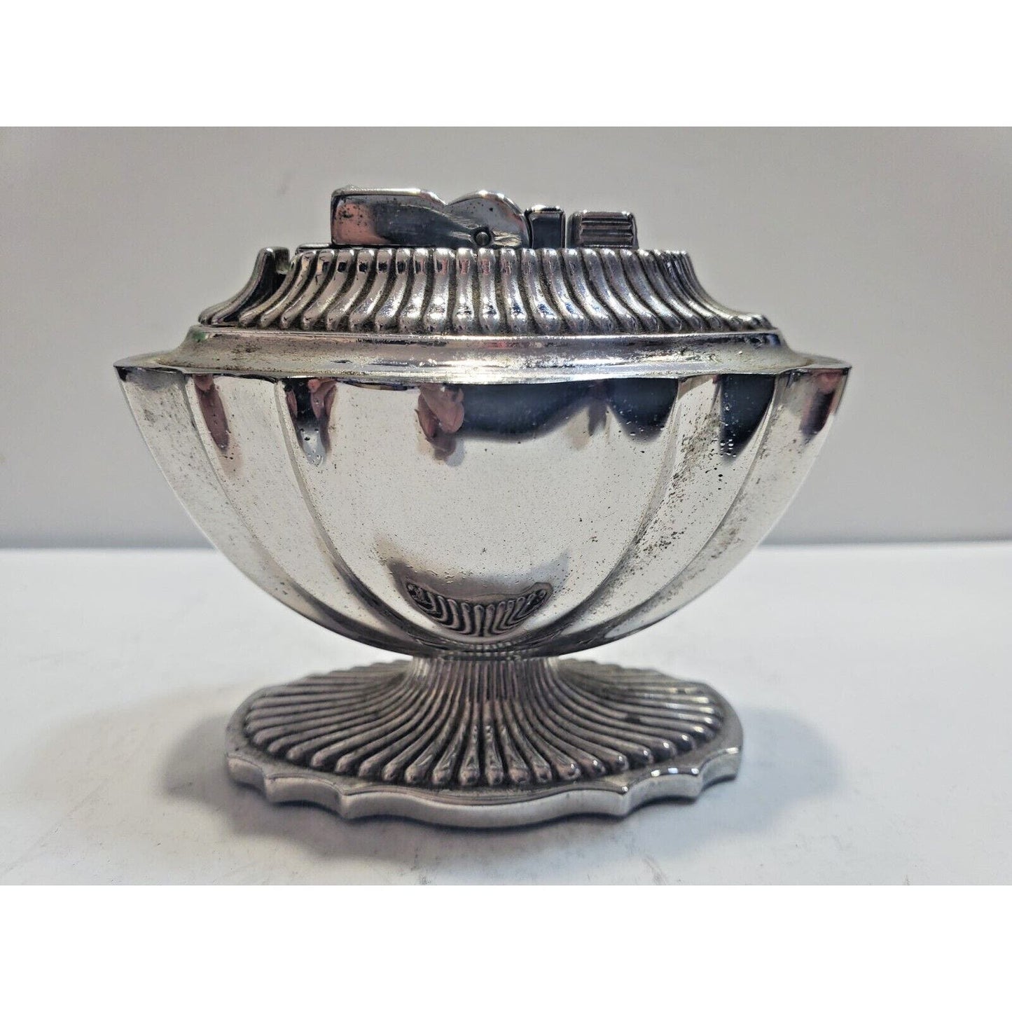 Vintage Working ASR Table Lighter Push Button Ignition, Silver Tone-Made in USA.