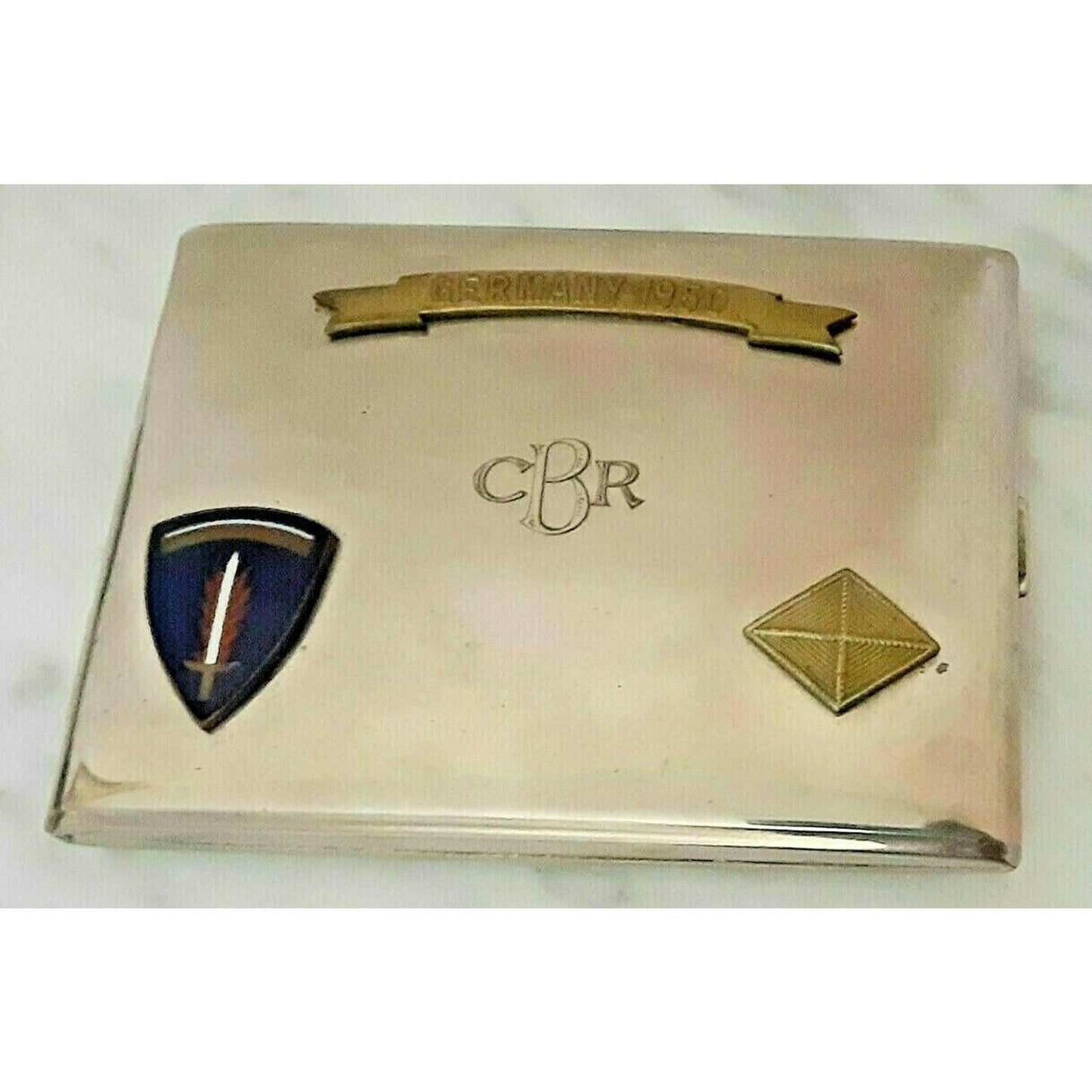 VINTAGE, ANTIQUE 1950 SILVER & ENAMEL, GERMAN CIGARETTE CASE 4 x 3". 3952/21