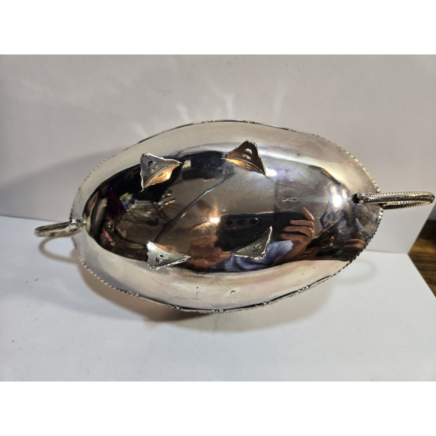 Unique Vintage Fruit Bowl Candy Silver Plated 10" Engraved Two Handle Gondola
