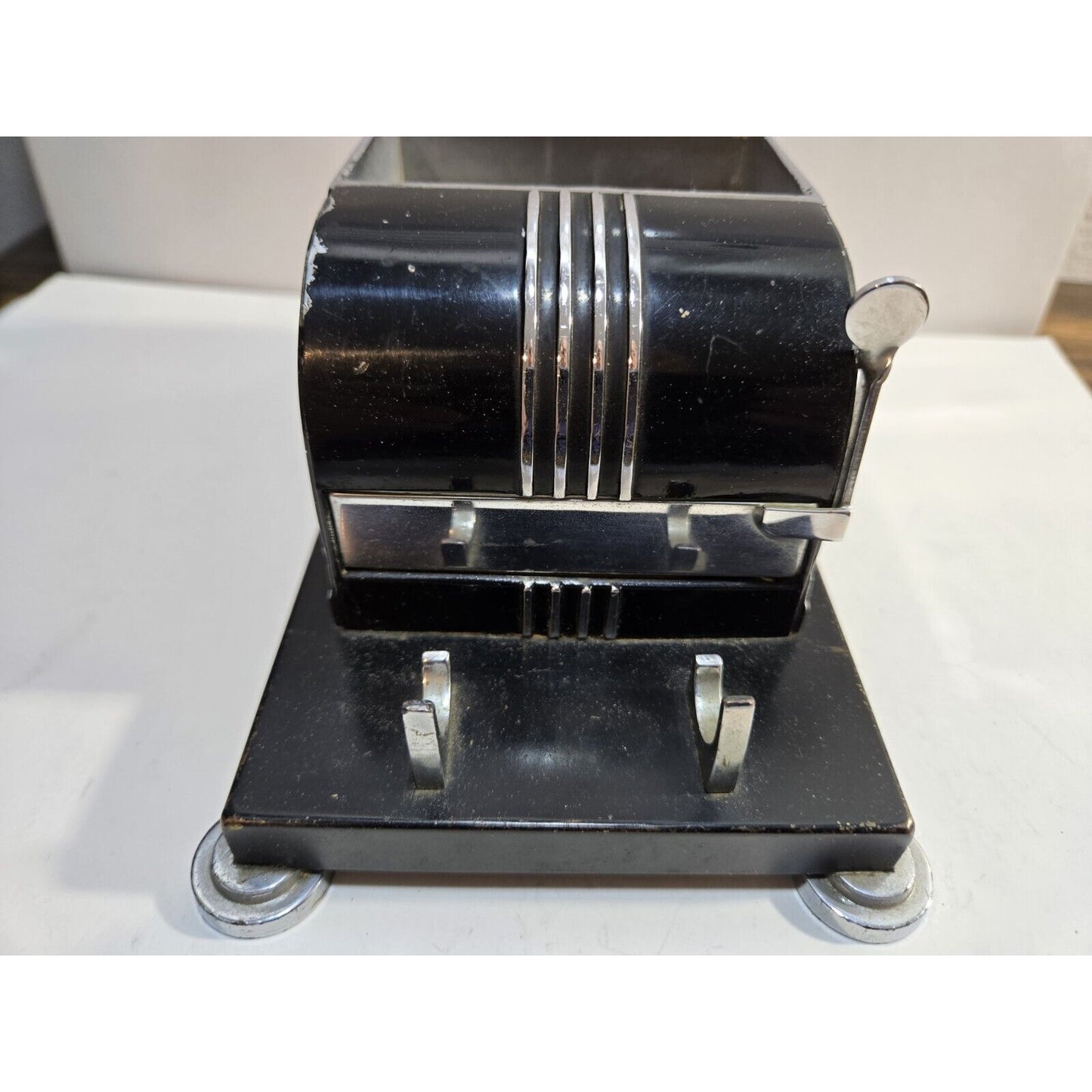 Vintage Working Ronson Chrome Black Enamel Touch Tip Lighter Cigarette Dispenser