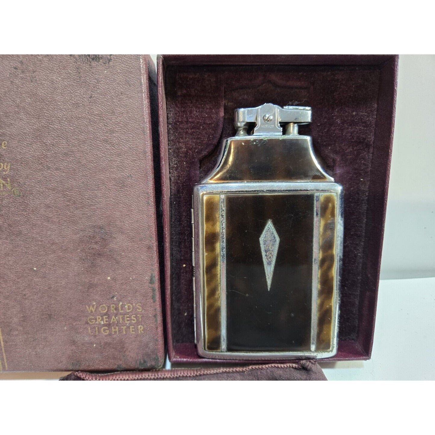 Working Ronson Mastercase Enamel, Cigarette Case Lighter, Original Box 7164/4