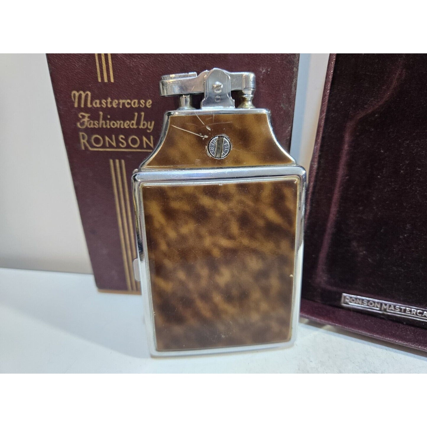 Working Ronson Mastercase Enamel Cigarette Case Lighter Original Case 7163/4