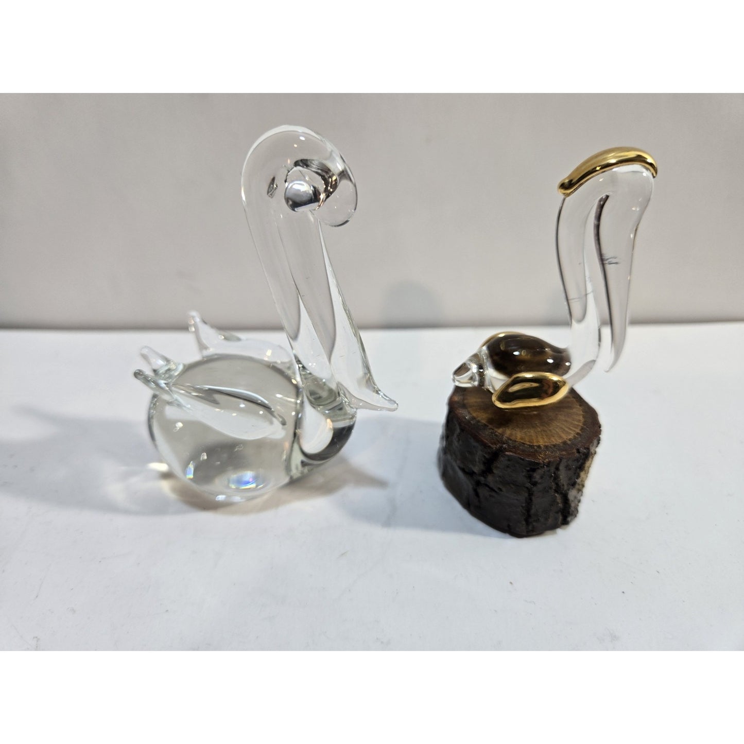 Lot Of 2 Glass Pelican Handcrafted Art Crystal Glass Figurines
