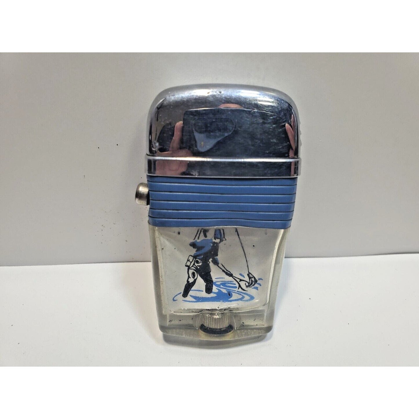 Vintage Scripto Fly Fisherman Catching Fish in a Stream-Vu-Lighter 6538/29