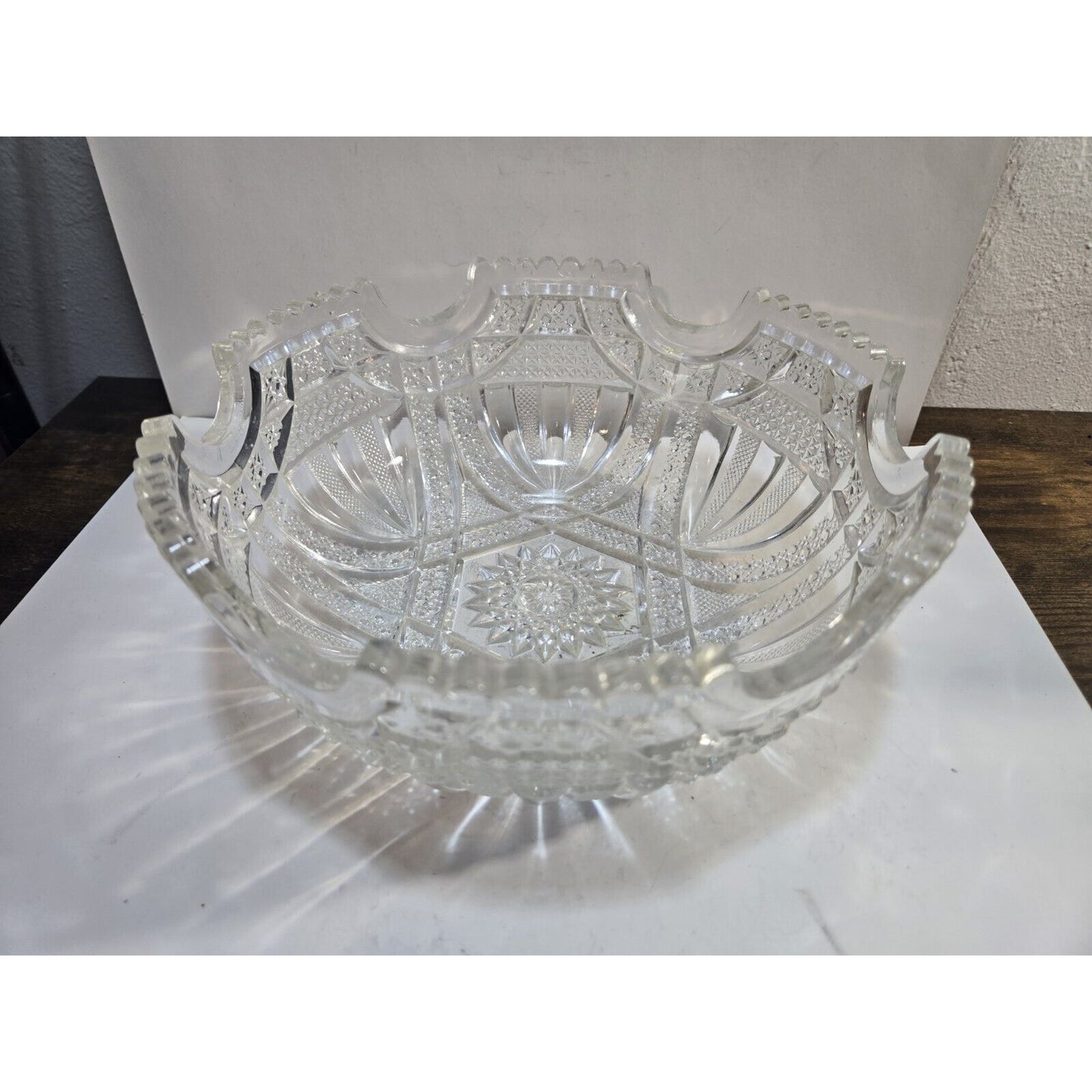 Vintage Bowl Imperial Star Cut Crystal Glass Clear Round 8 1/2"