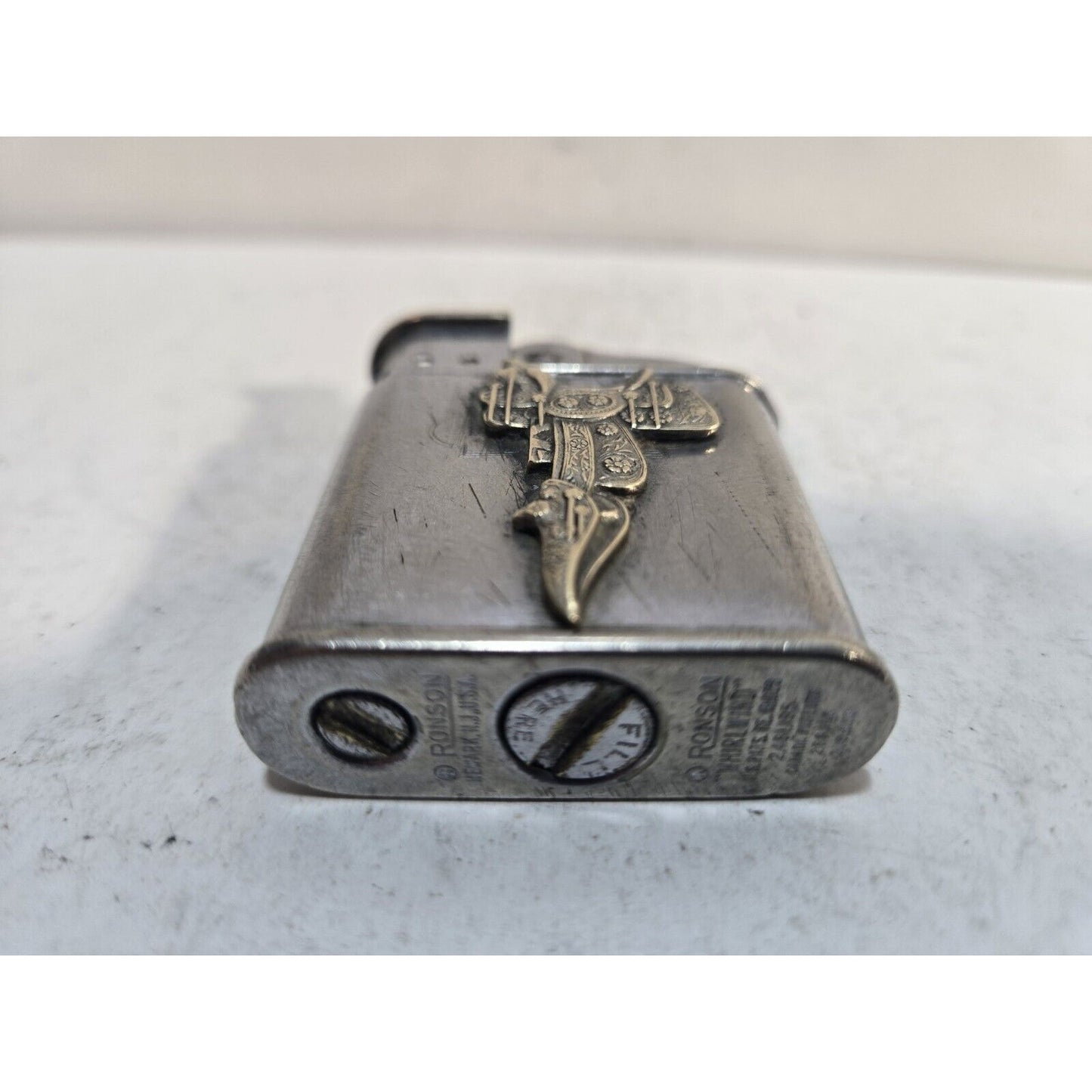 Vintage Working RONSON WHIRLWIND Silver Horse Saddle 3D Logo LIGHTER 7513/26