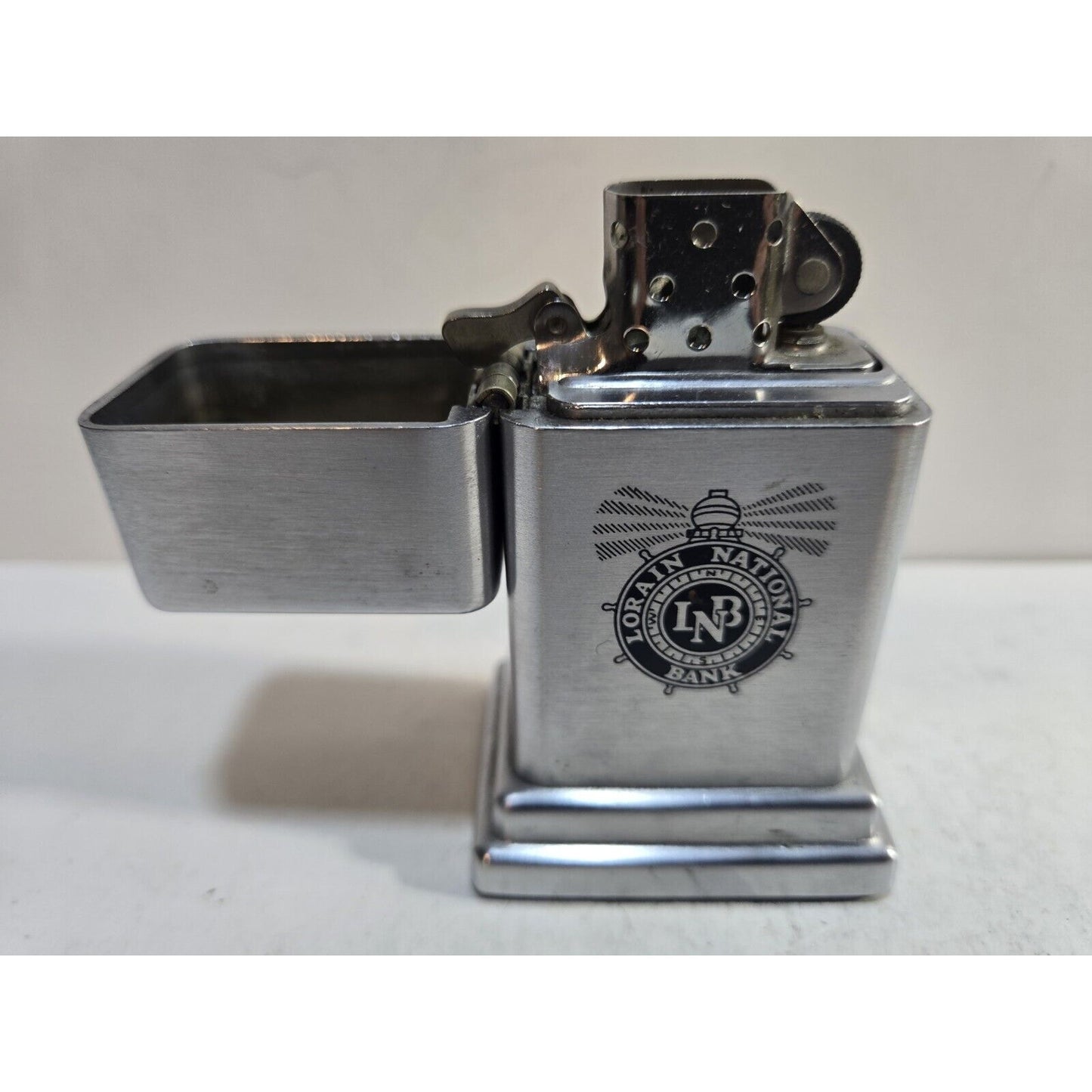 Vintage Working 1950s Zippo Barcroft Table Lighter Lorain National Bank 7442/13