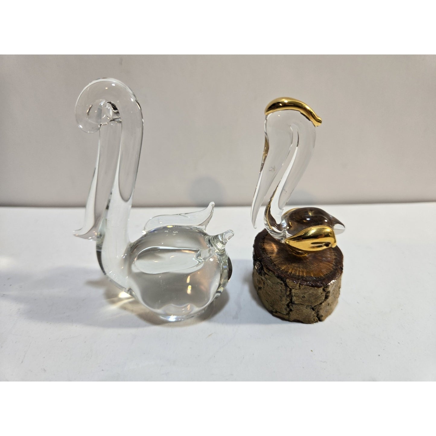 Lot Of 2 Glass Pelican Handcrafted Art Crystal Glass Figurines
