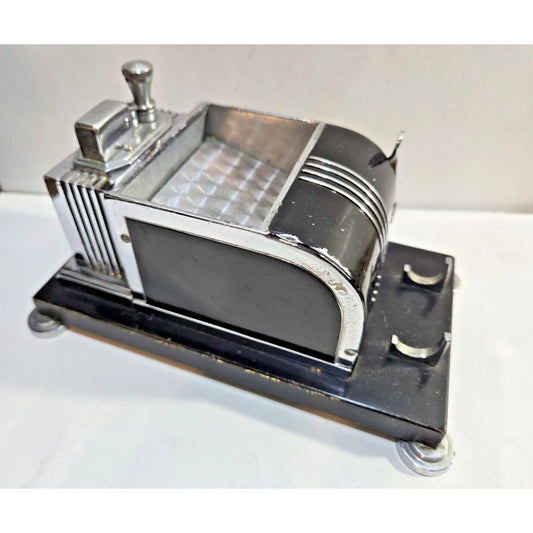 Vintage Working Ronson Chrome Black Enamel Touch Tip Lighter Cigarette Dispenser