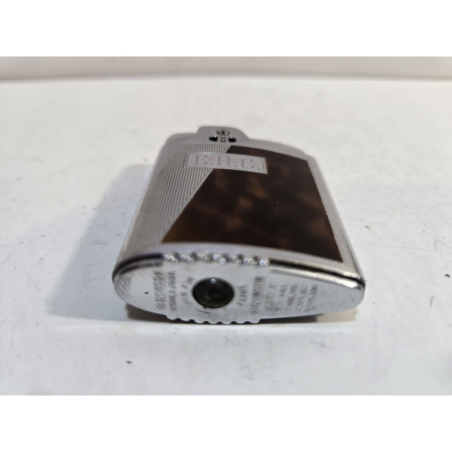 Vintage Working Ronson Essex Lighter Enamel, Silver Art Deco Design 7146/26