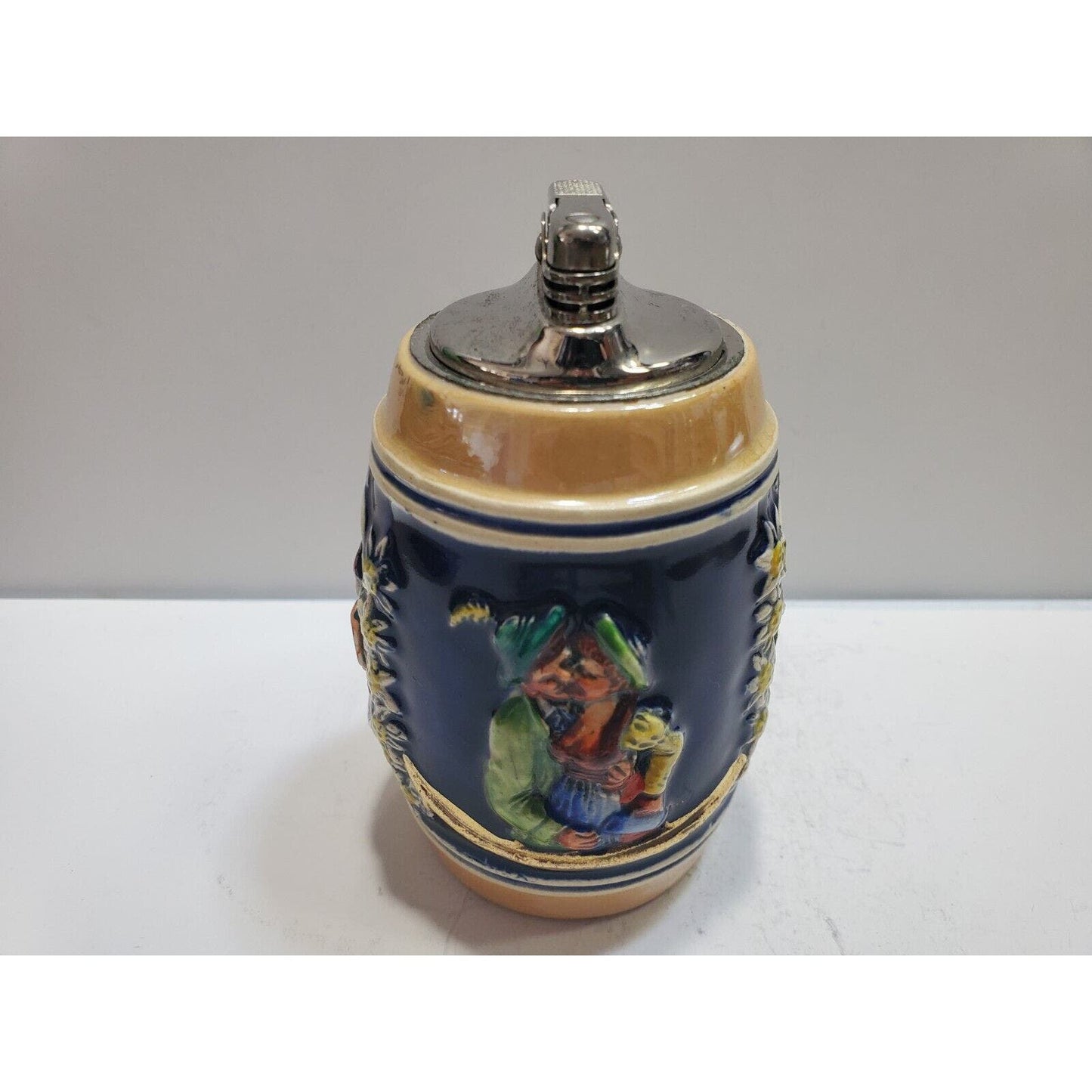 Working Vintage 1950's Gerz W. Germany Cobalt Beer Stein Table Lighter 6581/40