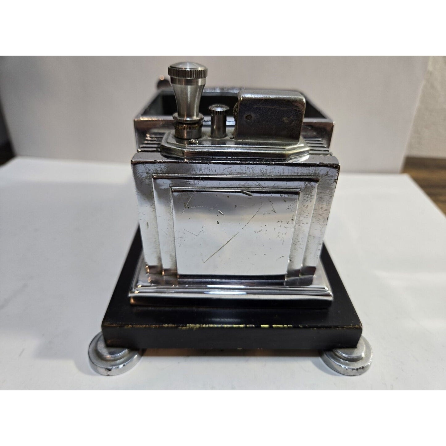 Vintage Working Ronson Chrome Black Enamel Touch Tip Lighter Cigarette Dispenser