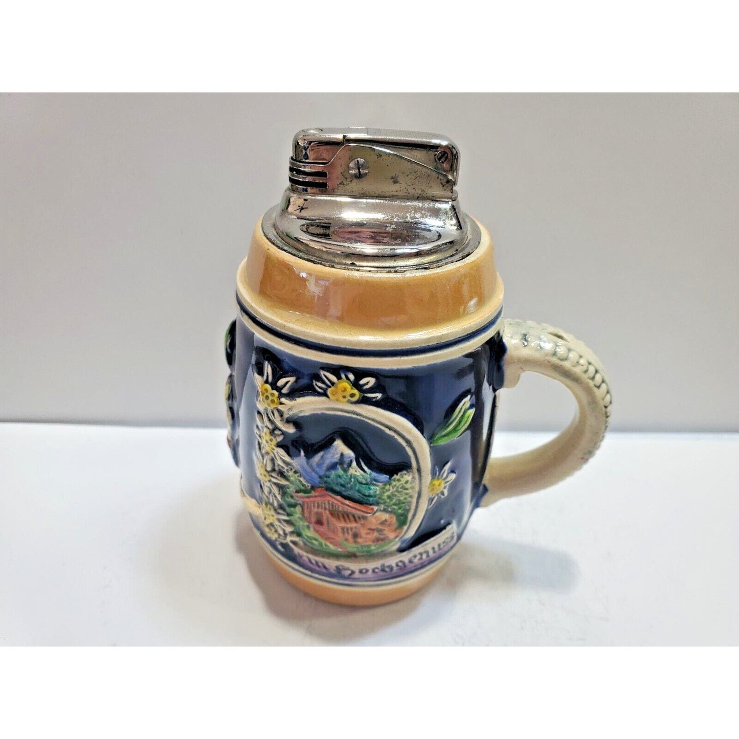 Working Vintage 1950's Gerz W. Germany Cobalt Beer Stein Table Lighter 6581/40