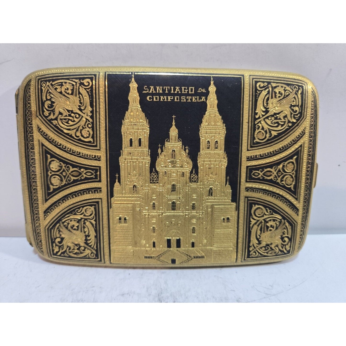 Antique Toledo Gold 24k Damascene SANTIAGO COMPOSTELA Cigarette Case 7696/2