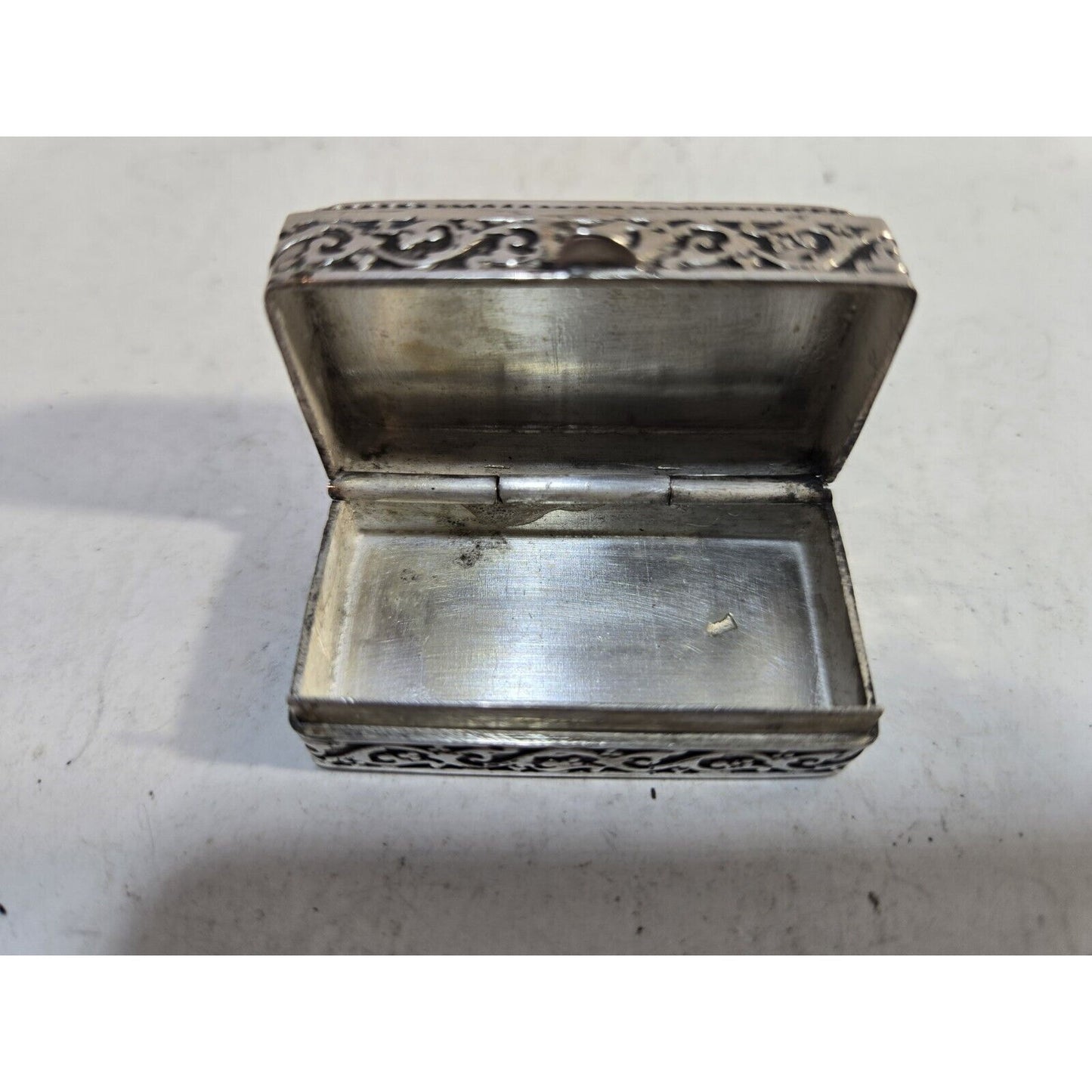 Vintage Sterling Silver & Mother Of Pearl Abalone Trinket Pill Snuff Box Case