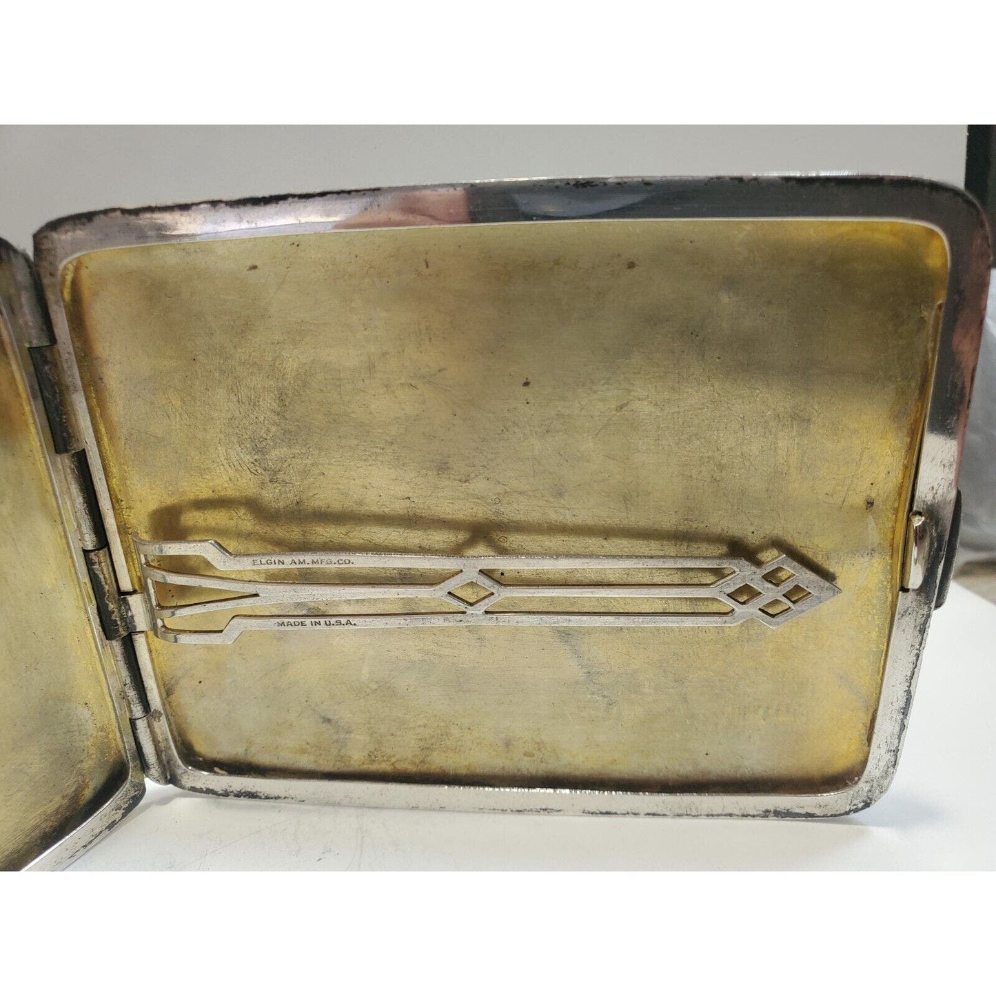 Antique Elgin Sterling Silver & Gold Striped Cigarette Case 6540/3