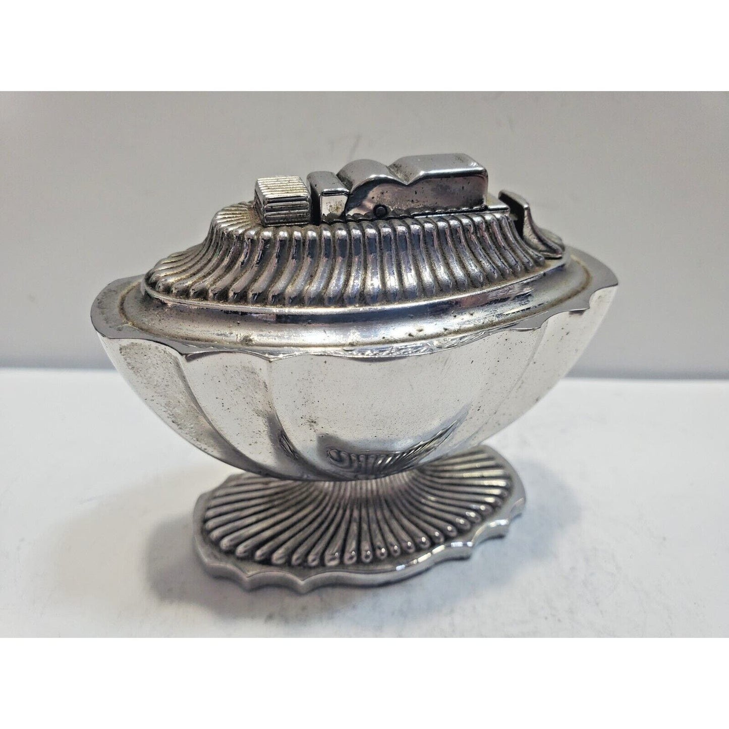 Vintage Working ASR Table Lighter Push Button Ignition, Silver Tone-Made in USA.