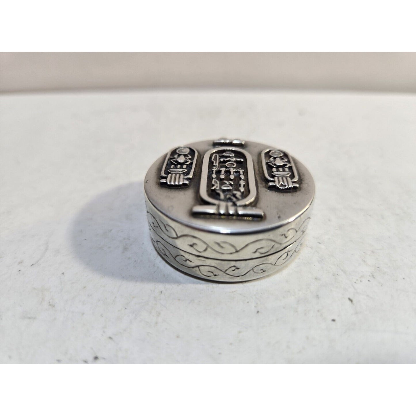 Egyptian Sterling Silver Pill or Snuff Box Case Hieroglyphic Alphabet 7278/3