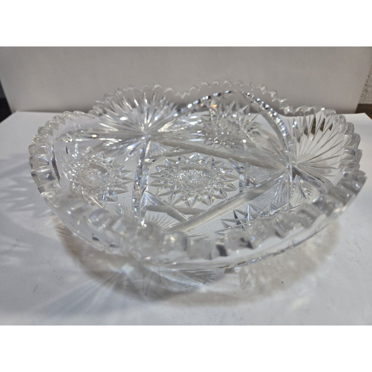 Vintage Cut Crystal Glass Bowl Tray Dish 7"