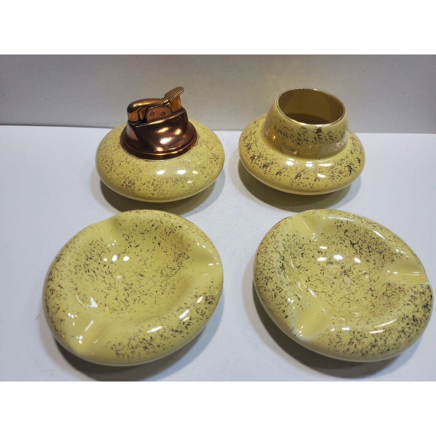 Evans Fine China Smoking Set 2 ASHTRAYS, Cigarette CASE, Working LIGHTER 6356/13