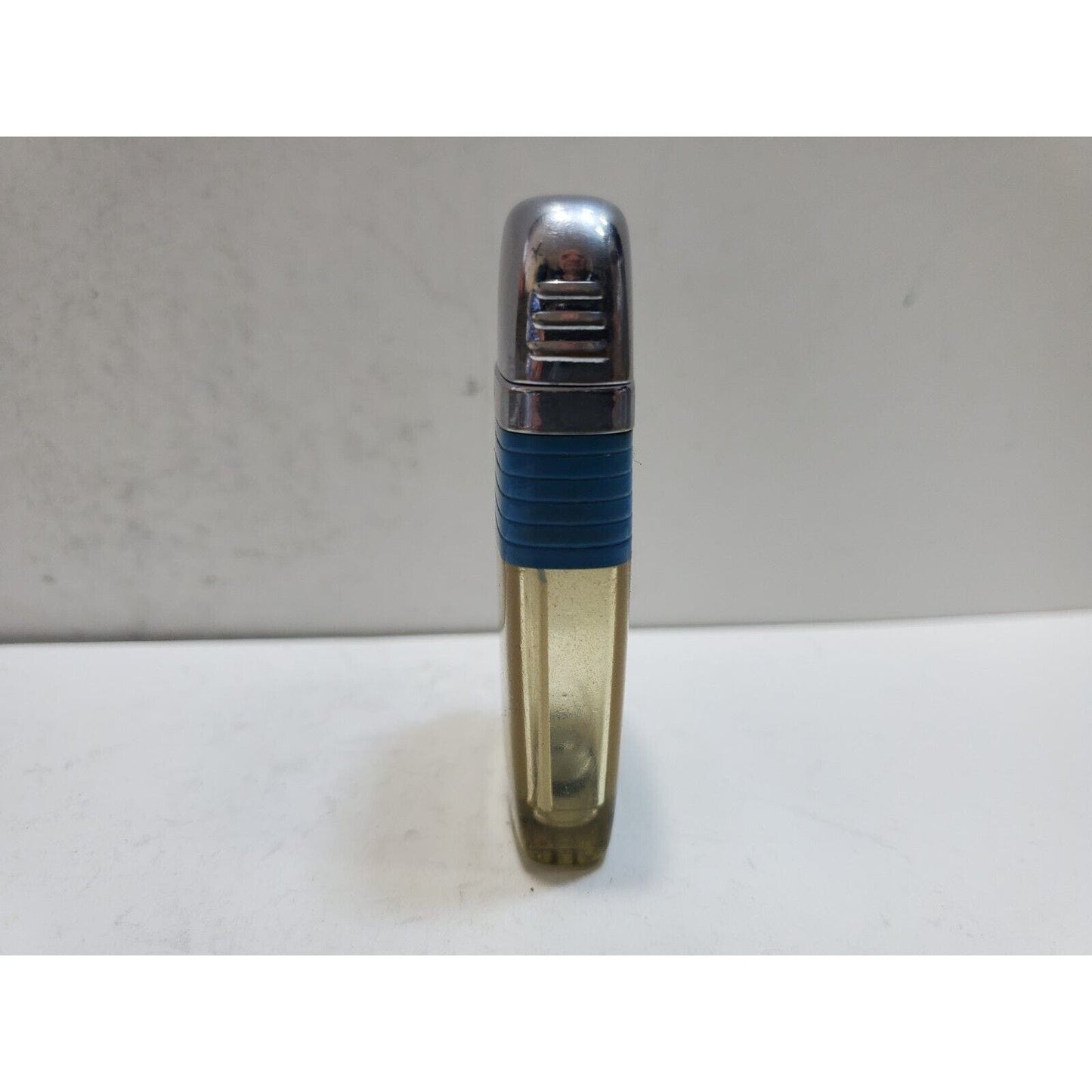 Working Vintage Scripto Fly Fisherman Catching Fish in a Stream-Vu-Lighter Blue