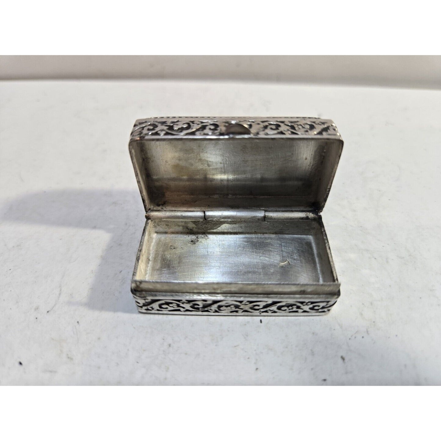 Vintage Sterling Silver & Mother Of Pearl Abalone Trinket Pill Snuff Box Case