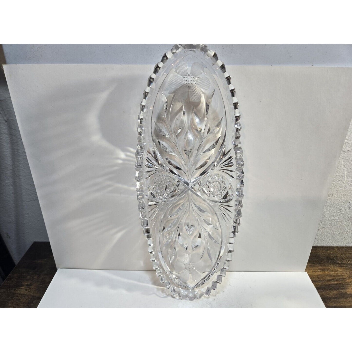 Vintage Cut Crystal Glass Bowl Tray Dish 12"