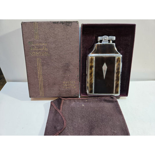 Working Ronson Mastercase Enamel, Cigarette Case Lighter, Original Box 7164/4