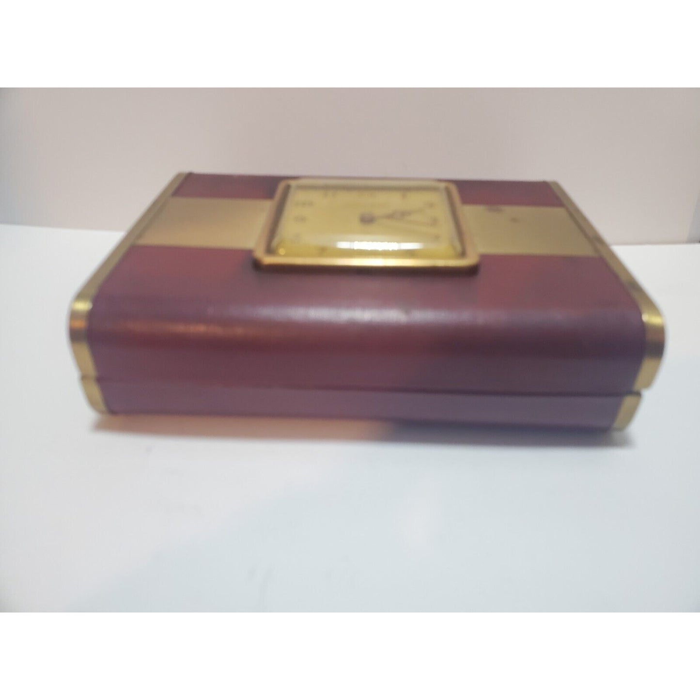 Unique Antique Leather Wrapped Cigarette / Cigar Box With WORKING Clock 6889/4