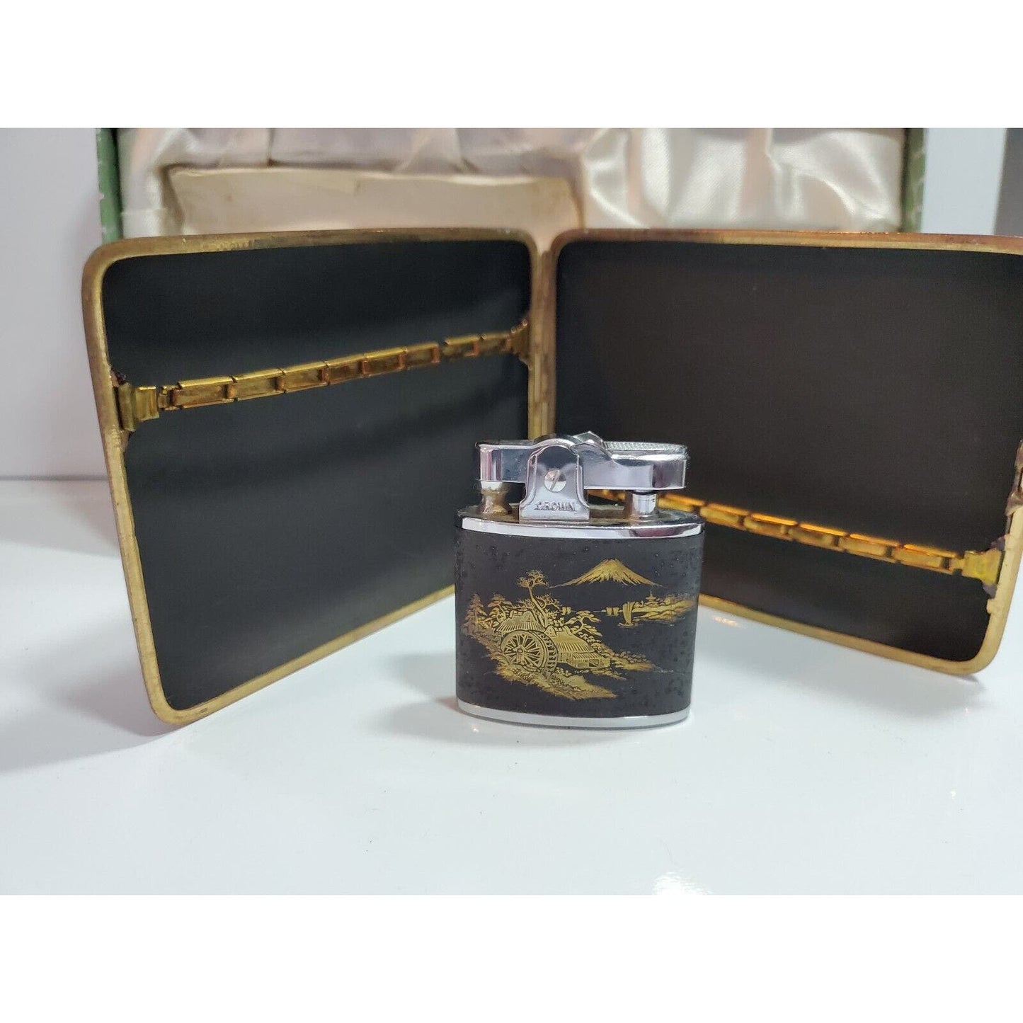NOS Japanese Damascene K24 GOLD, SILVER Cigarette Case & LIGHTER SET 55/2