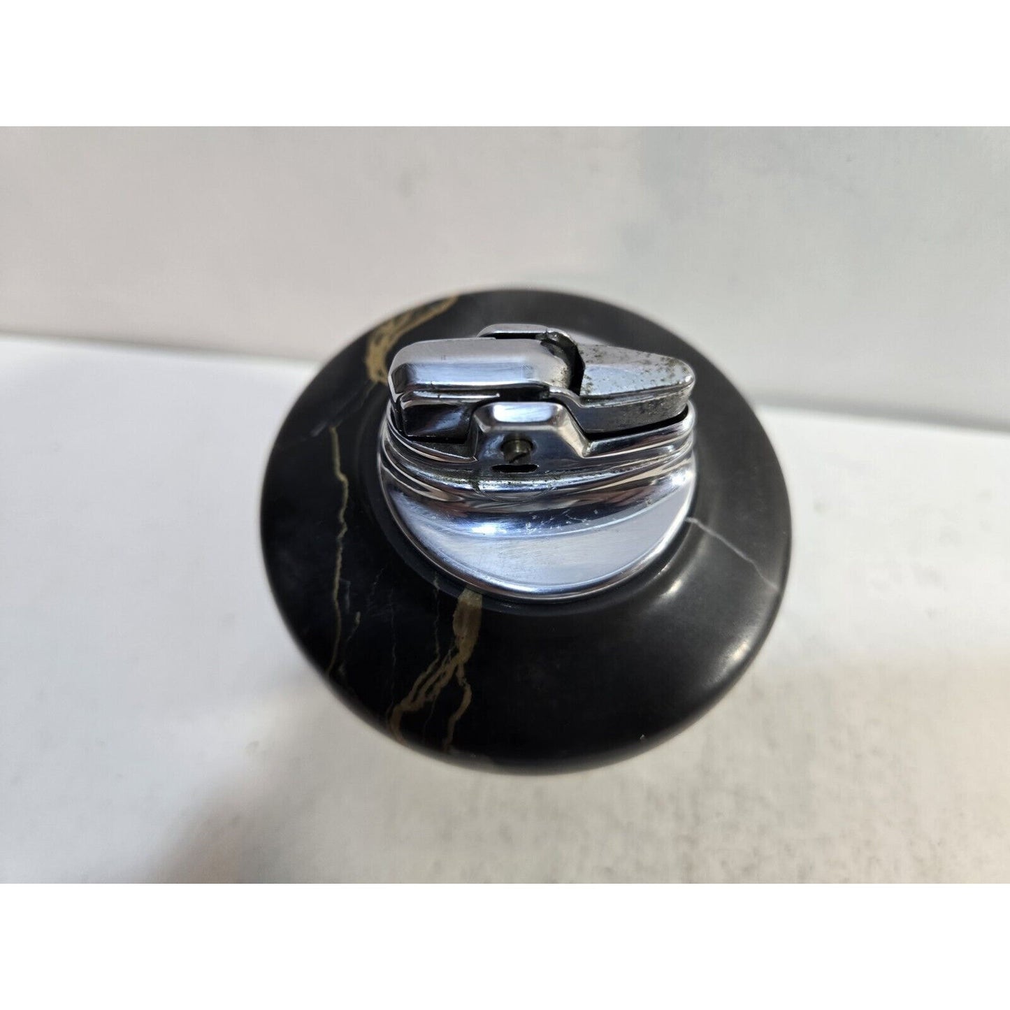 Working Vintage Lighter Ronson NORDIC Italian Black Marble Table Lighter Silver