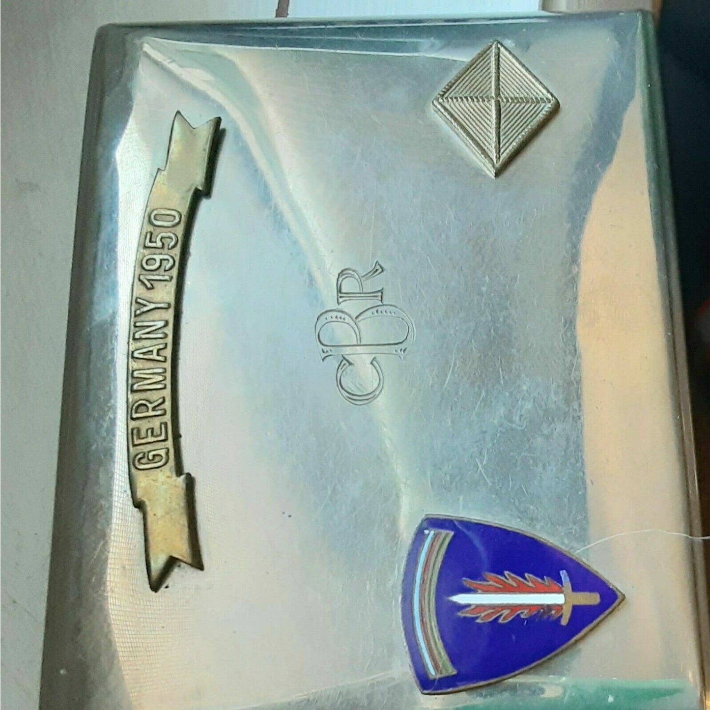 VINTAGE, ANTIQUE 1950 SILVER & ENAMEL, GERMAN CIGARETTE CASE 4 x 3". 3952/21