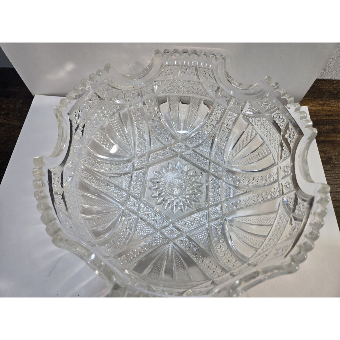 Vintage Bowl Imperial Star Cut Crystal Glass Clear Round 8 1/2"