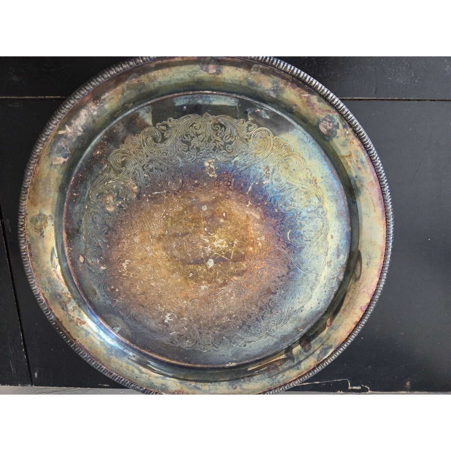 Vintage Wm Rogers  Son Spring Flower 12 ”Silver Plate Serving Tray