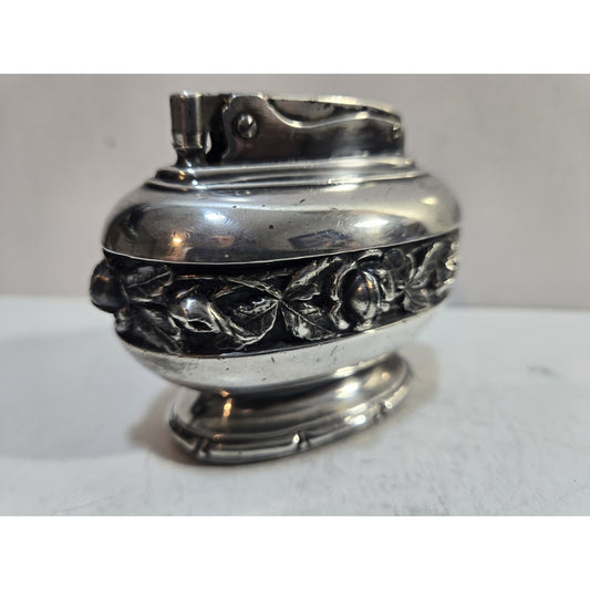 Working 1950's Ronson Silver Plated Melrose USA Made Floral Design Lighter.