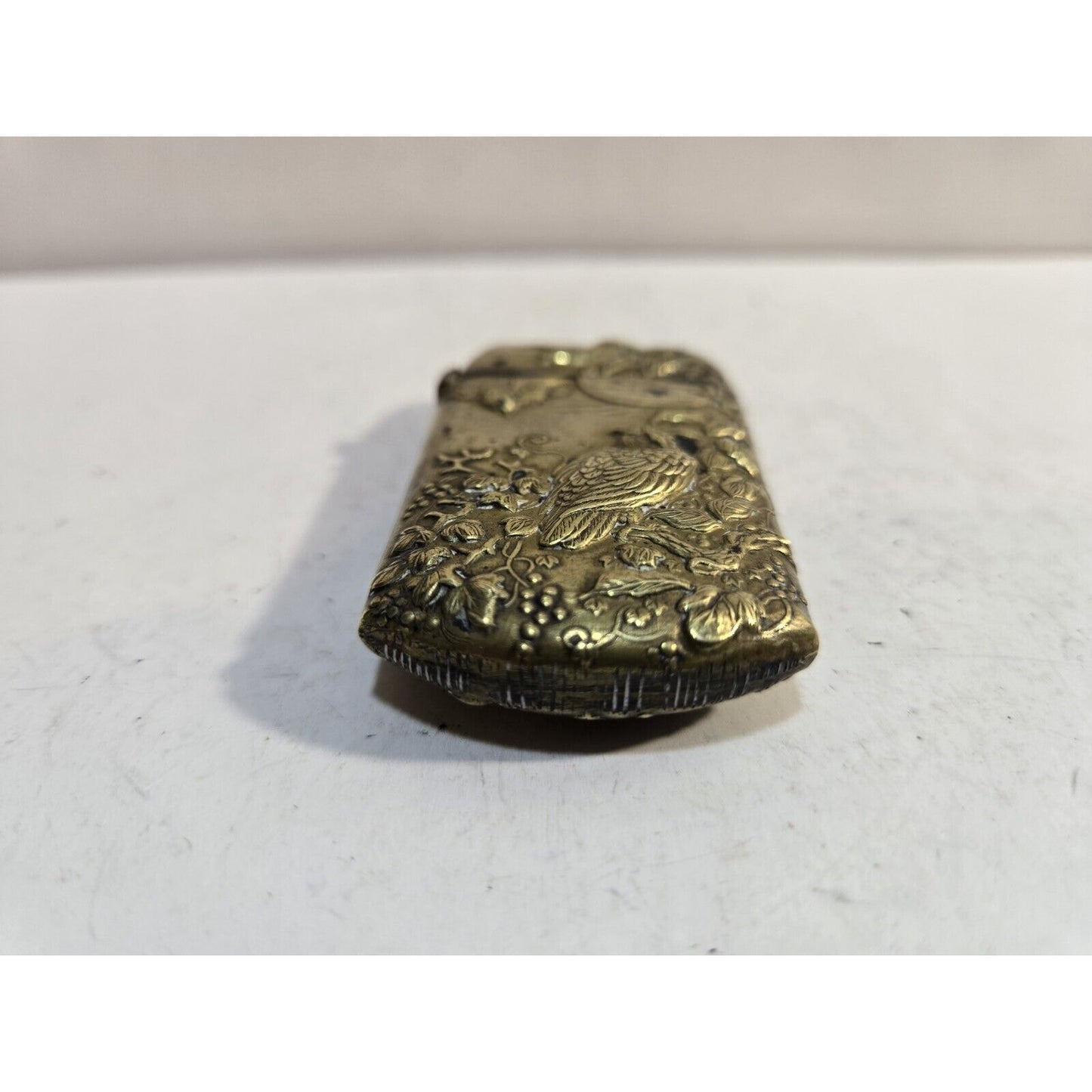 Japanese Antique Brass Match Case Safe Holder Striker, Bird & Flowers 7293/31