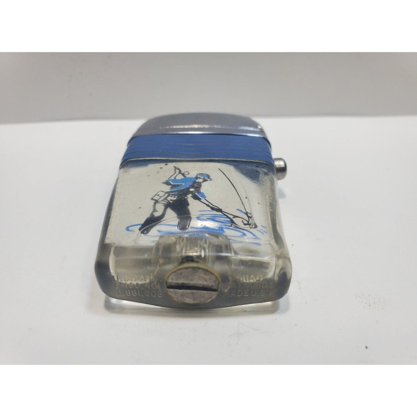 Vintage Scripto Fly Fisherman Catching Fish in a Stream-Vu-Lighter 6538/29