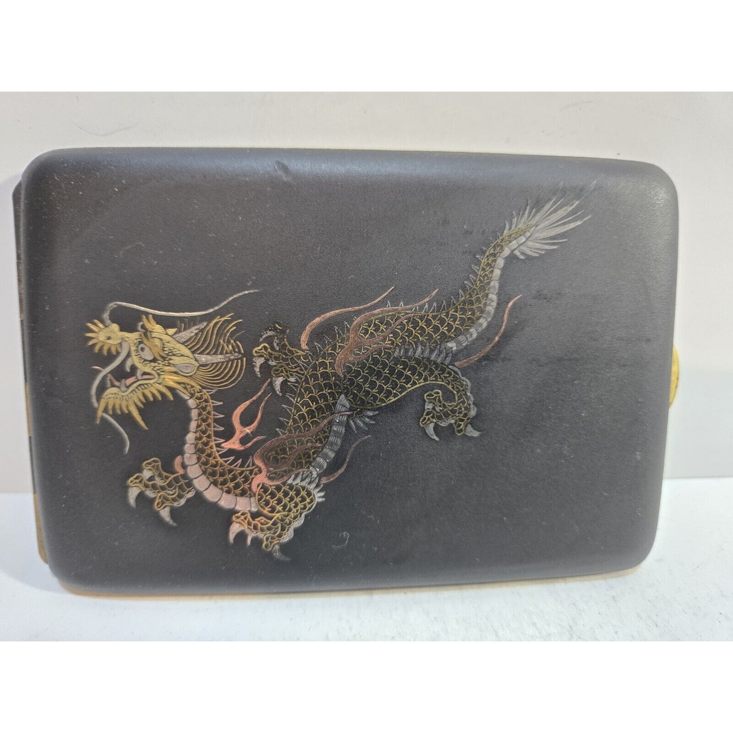 Dragon ANTIQUE Japan Komai Damascene K24 GOLD, SILVER Cigarette Case 7303/2