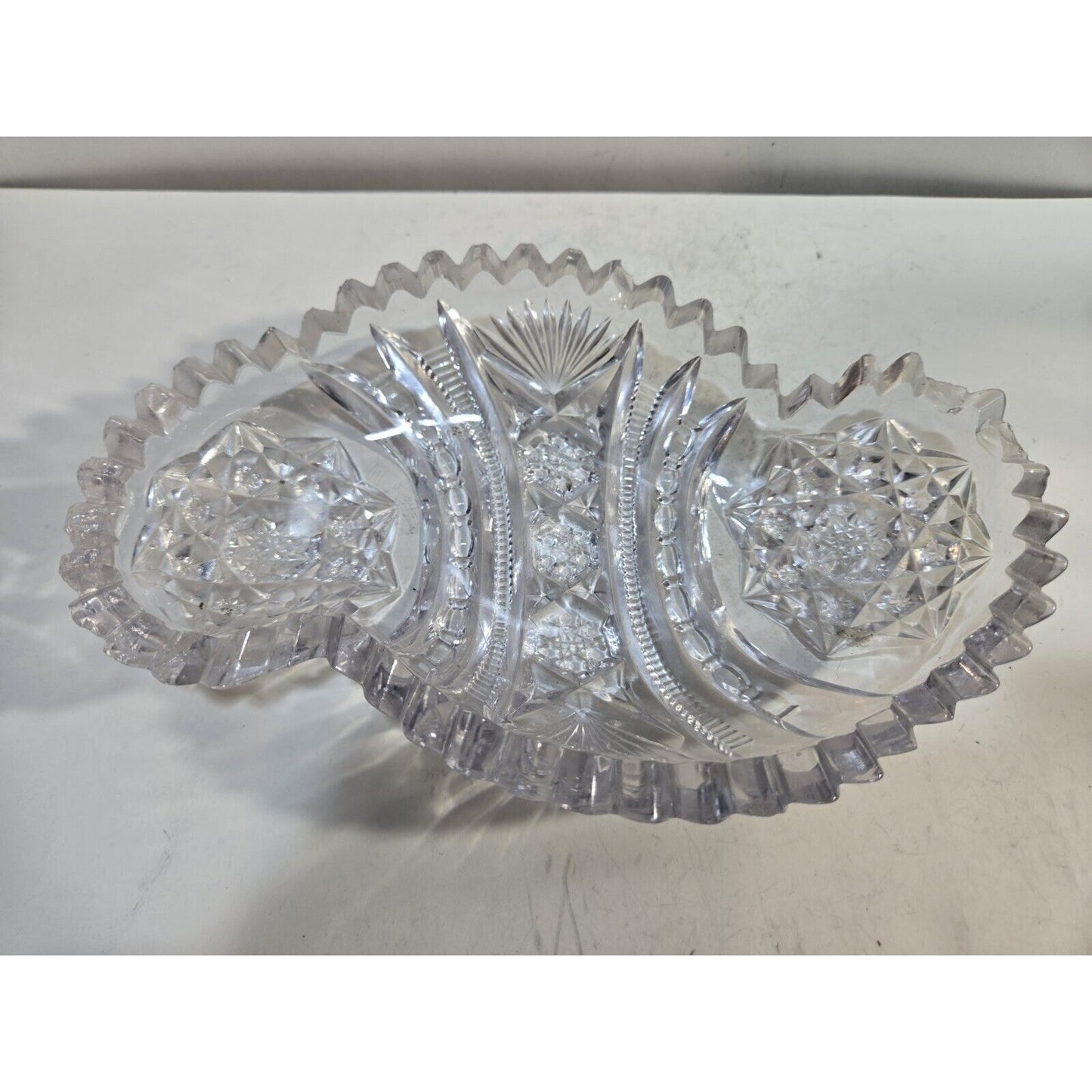 Vintage Cut Crystal Glass Bowl Tray Dish 7 1/2"