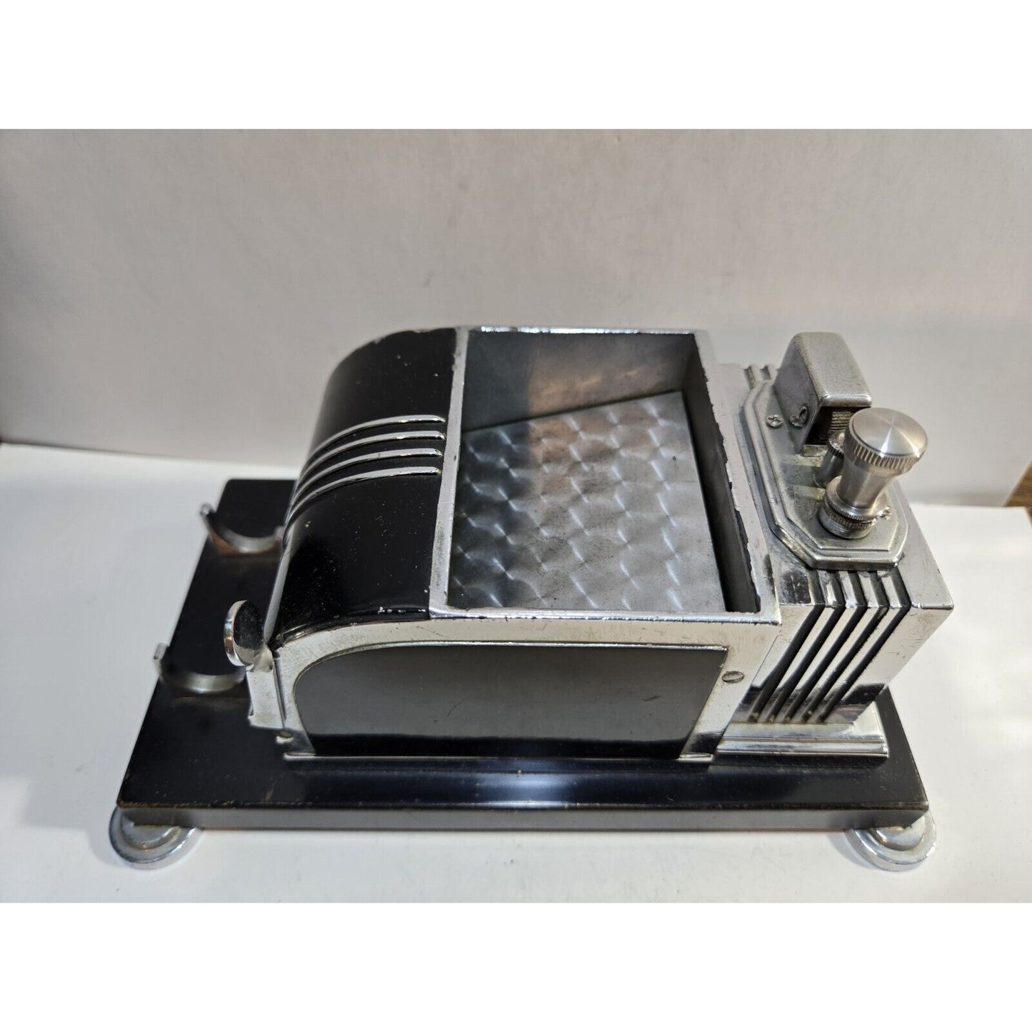 Vintage Working Ronson Chrome Black Enamel Touch Tip Lighter Cigarette Dispenser