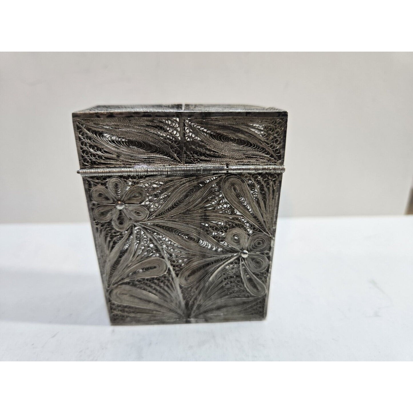 Antique 900 Silver Filigree HANDMADE Cigarette Case 3" X 2.25" 7553/3