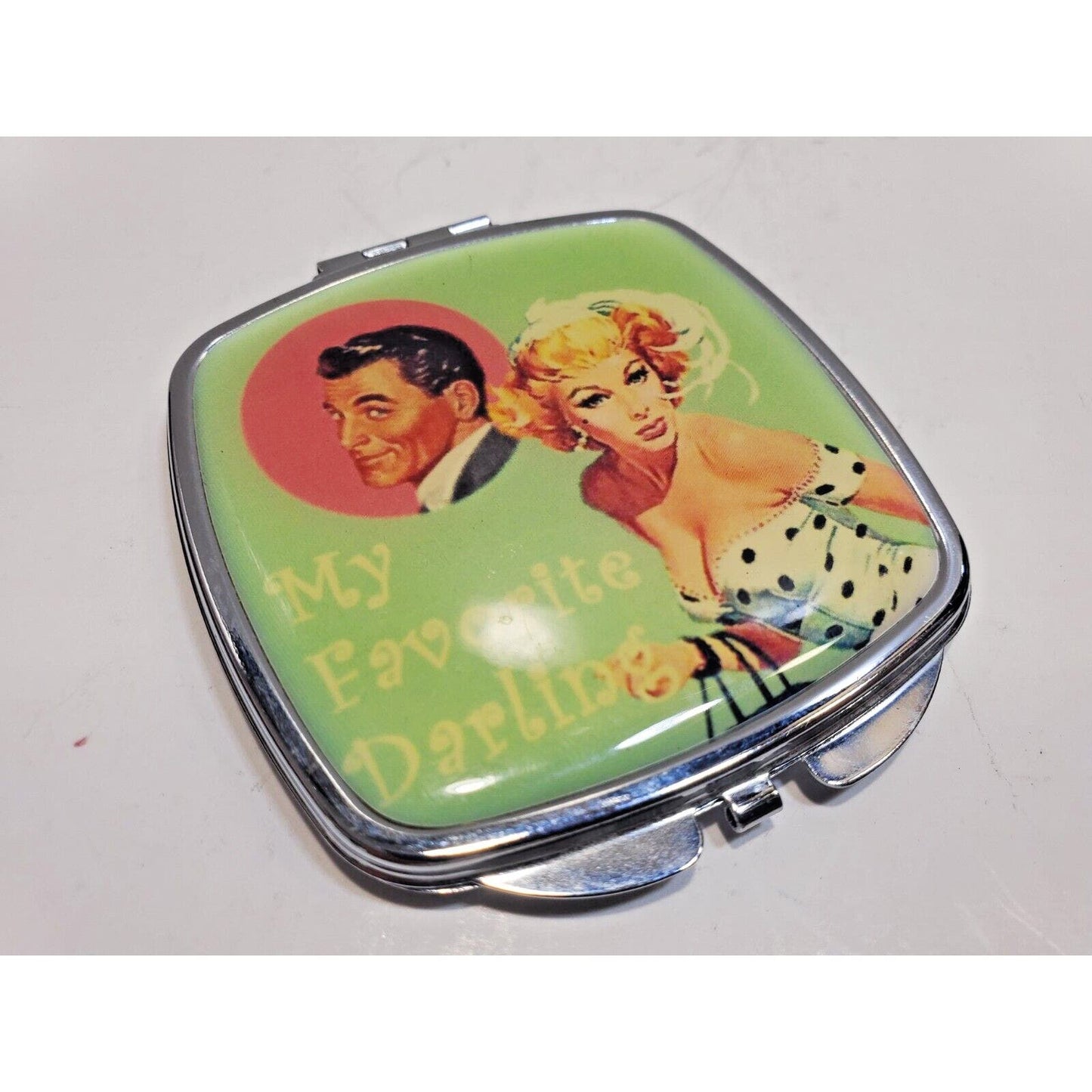 Vintage Pinup Girl Mirror Case 60's Risque 2 1/2" My Favorite Darling 6545/3
