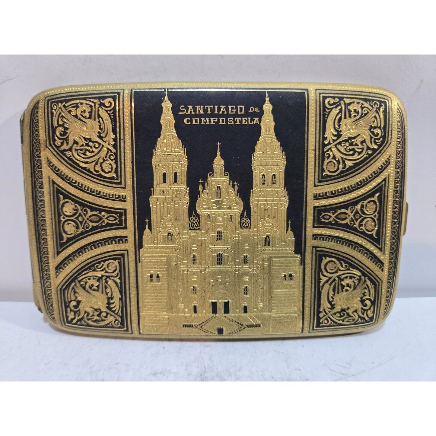 Antique Toledo Gold 24k Damascene SANTIAGO COMPOSTELA Cigarette Case 7696/2
