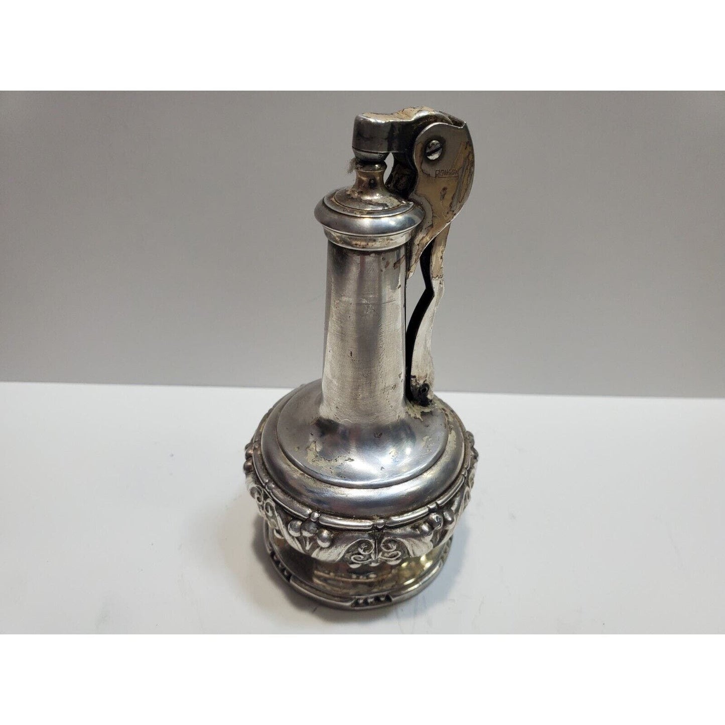 Working VINTAGE RONSON Silver Plate Decanter Table Lighter Mid Century 6505/13