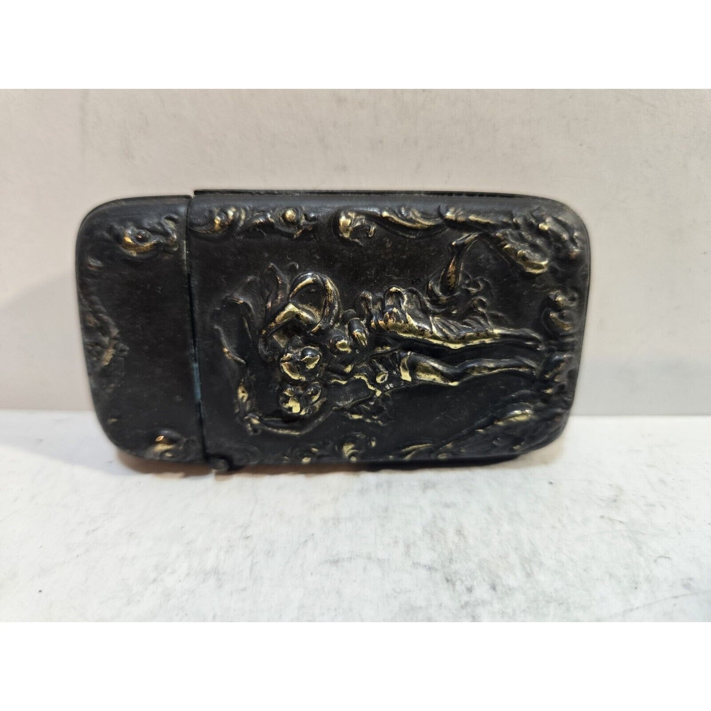 Vintage Silverplate Art Nouveau Dancing Nude Women Match Case Safe Vesta Nymph