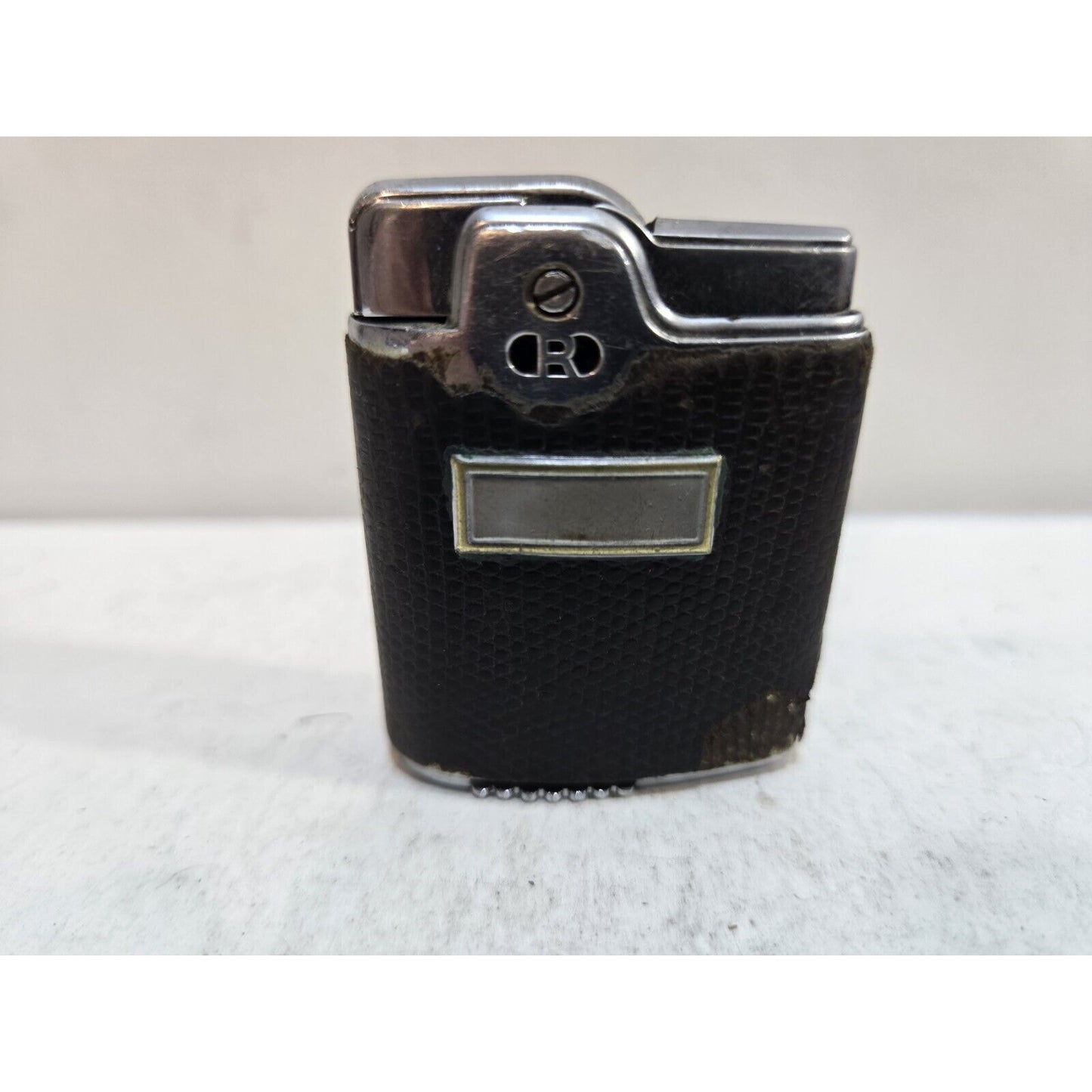 Vintage Working Ronson Essex Lighter Leather, Silver Art Deco Design 7422/26